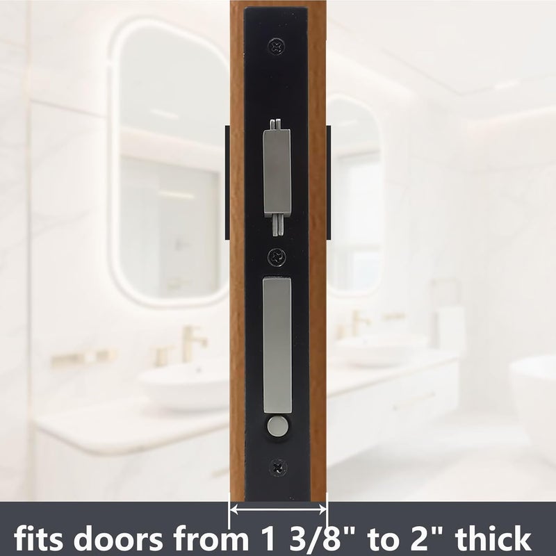 Foswdero Pocket Door Handles with Lock, Pocket Door Hardware with Pull for Bathroom Bedroom, Modern Rectangle, Pop-Up Design, Fits Doors from 1 3/8" to 2" Thick (Matte Black, 1808) - Image 3
